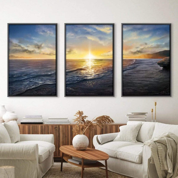 Serene Waves Canvas Art Set of 3 / 30 x 45cm / Unframed Canvas Print Clock Canvas