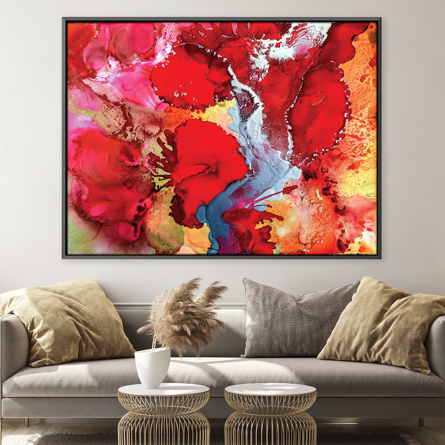 Silver Etched Poppies Canvas Art 45 x 30cm / Unframed Canvas Print Clock Canvas
