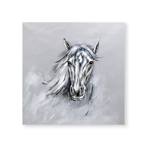Silver Stallion Oil Painting Oil Clock Canvas