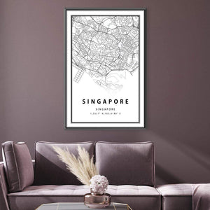 Singapore White Map Canvas Art Clock Canvas