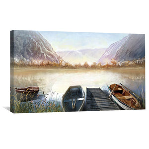 Sketched Lakeside Canvas Art 50 x 25cm / Unframed Canvas Print Clock Canvas