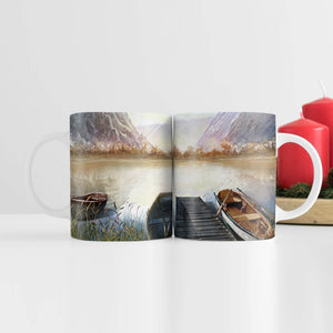 Sketched Lakeside Mug Mug White Clock Canvas
