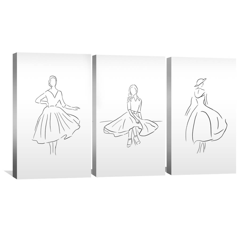 Skirts and Dresses Canvas Art Set of 3 / 30 x 45cm / Unframed Canvas Print Clock Canvas