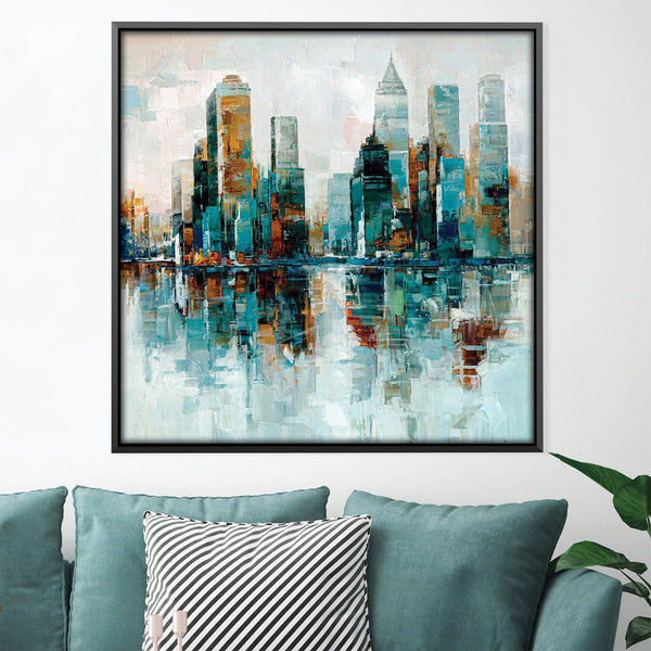 Sky Scraper Reflection Oil Painting Oil 30 x 30cm / Oil Painting Clock Canvas