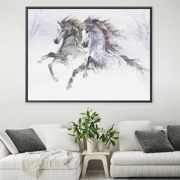 Snow Horses II Canvas Art Clock Canvas