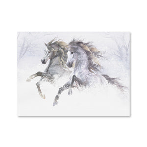Snow Horses II Canvas Art Clock Canvas