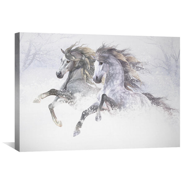 Snow Horses II Canvas Art 45 x 30cm / Unframed Canvas Print Clock Canvas