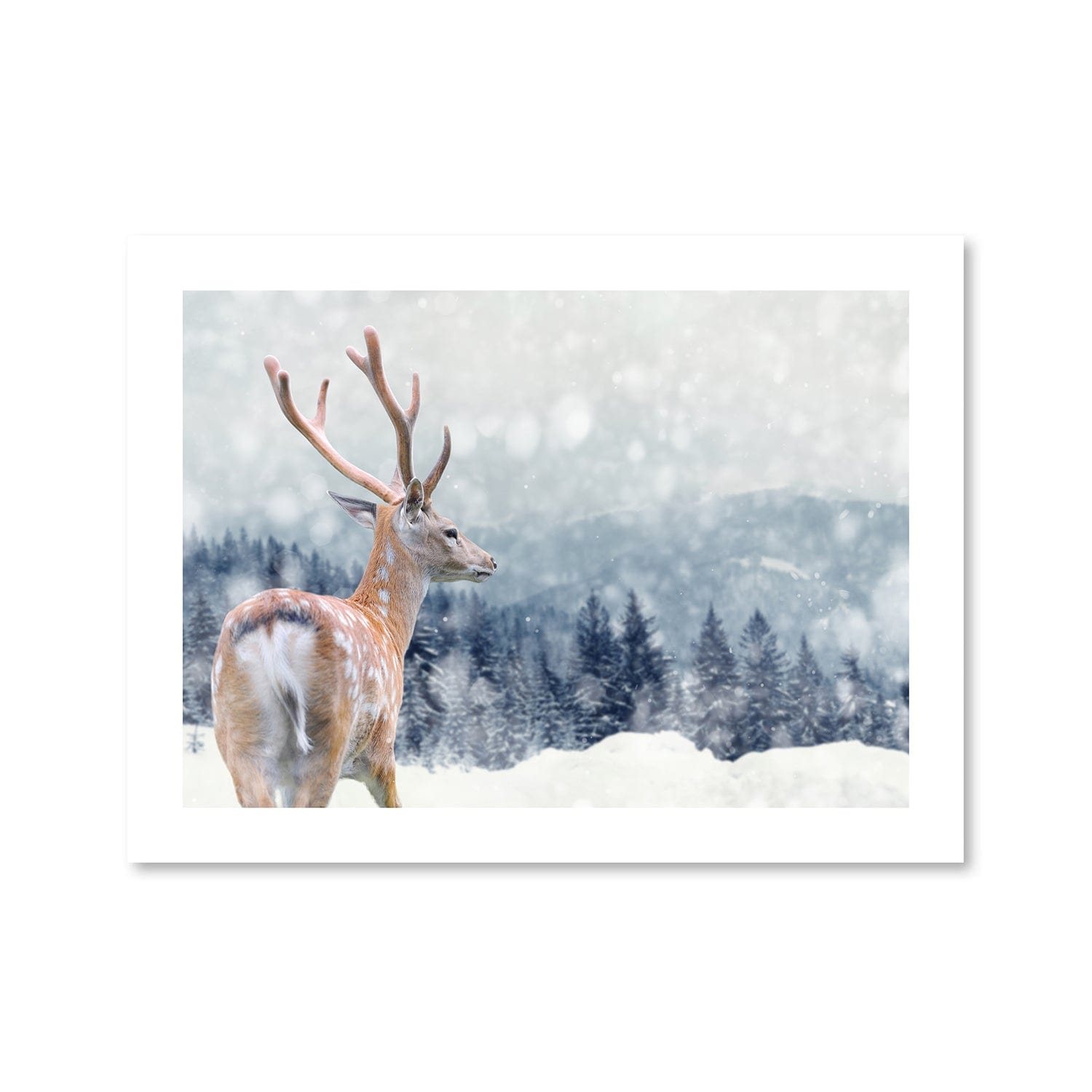 Snowy Deer Print Art Clock Canvas