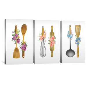 Spring Kitchen Canvas Art Set of 3 / 30 x 45cm / Unframed Canvas Print Clock Canvas