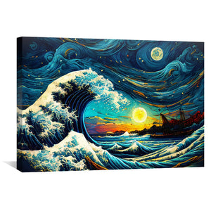 Starry Wave Off Kanagawa Canvas Art Clock Canvas