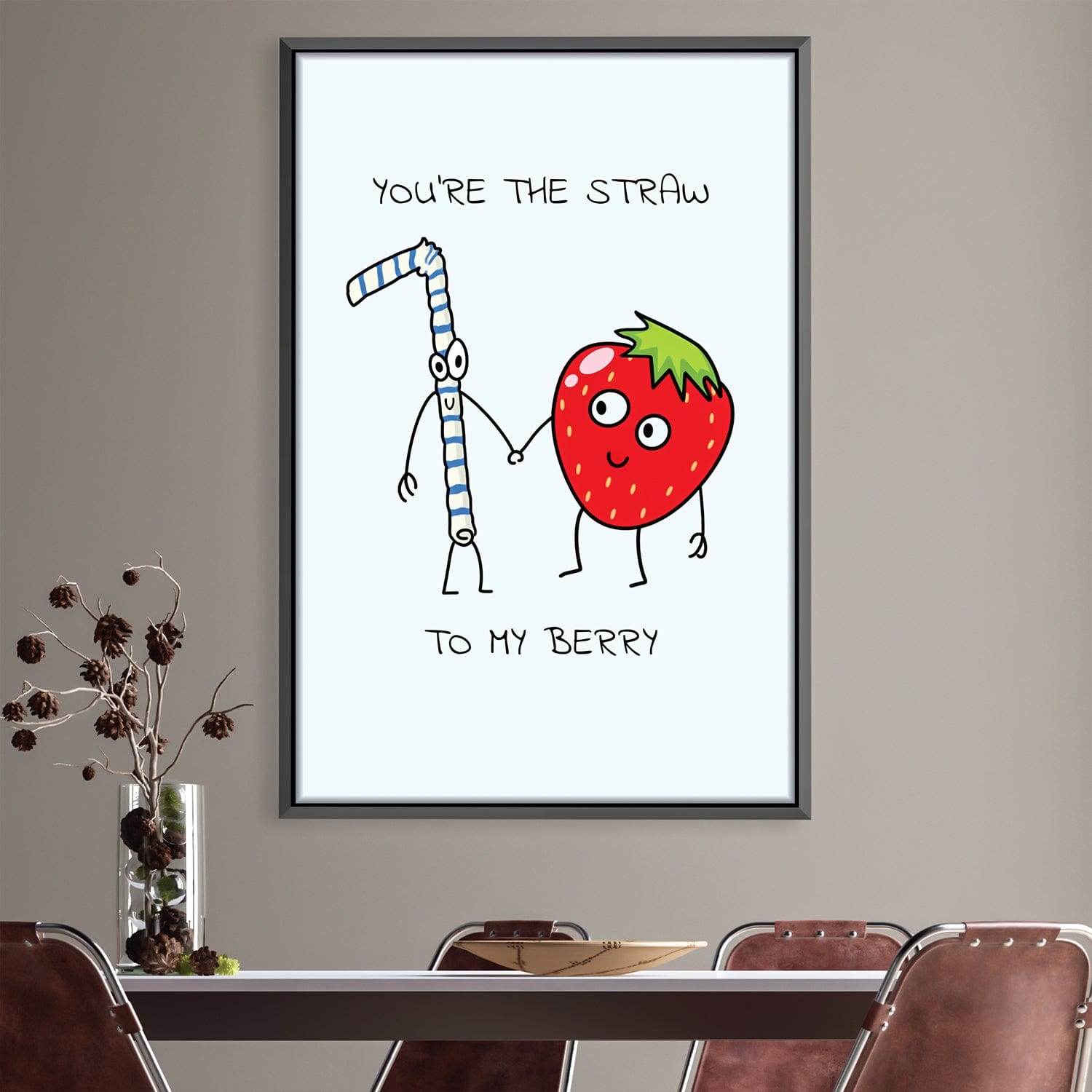 Straw to Berry Love Canvas Art Clock Canvas