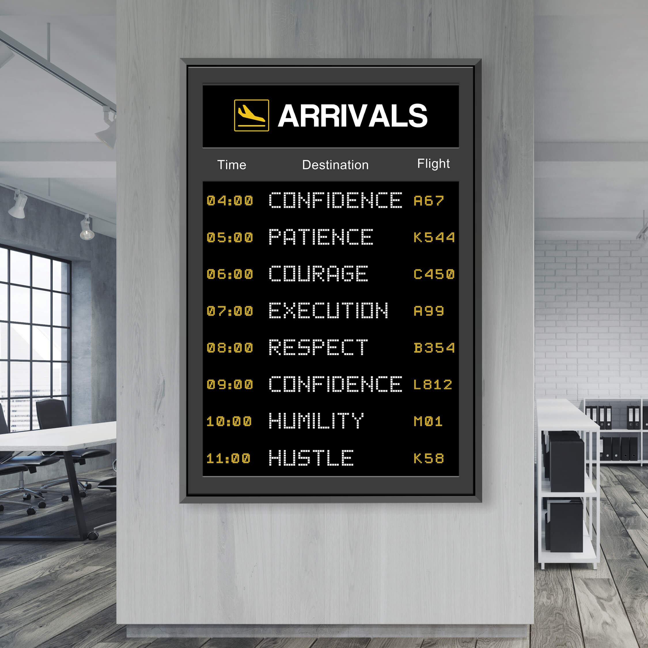 Success Arrivals Clock Canvas