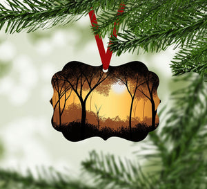 Sunset Forest Ornament Christmas Ornament Victorian 10.8 x 8cm Clock Canvas