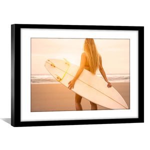 Surfer Girl Print Art 45 x 30cm / Unframed Canvas Print Clock Canvas