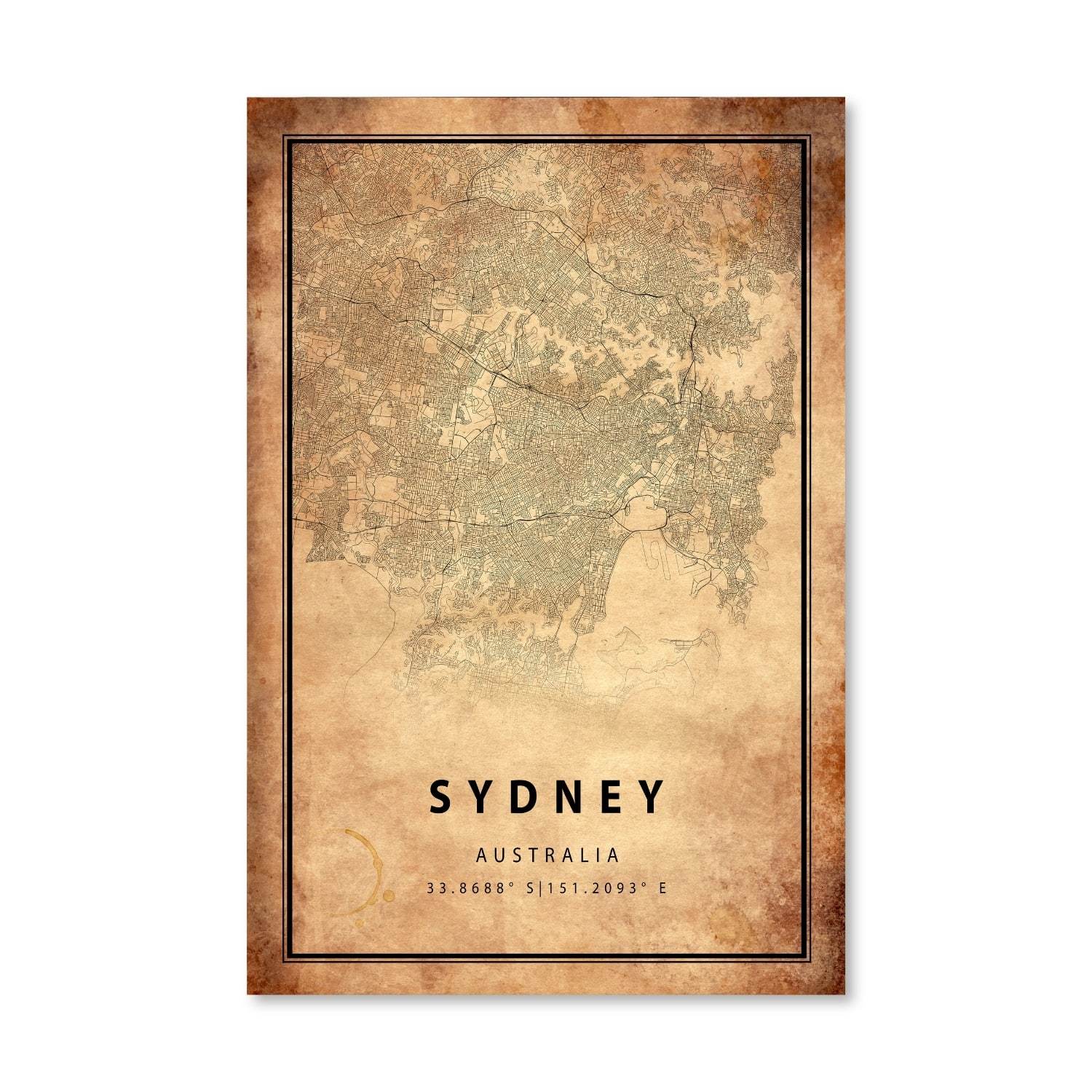Sydney Vintage Map Canvas Art Clock Canvas