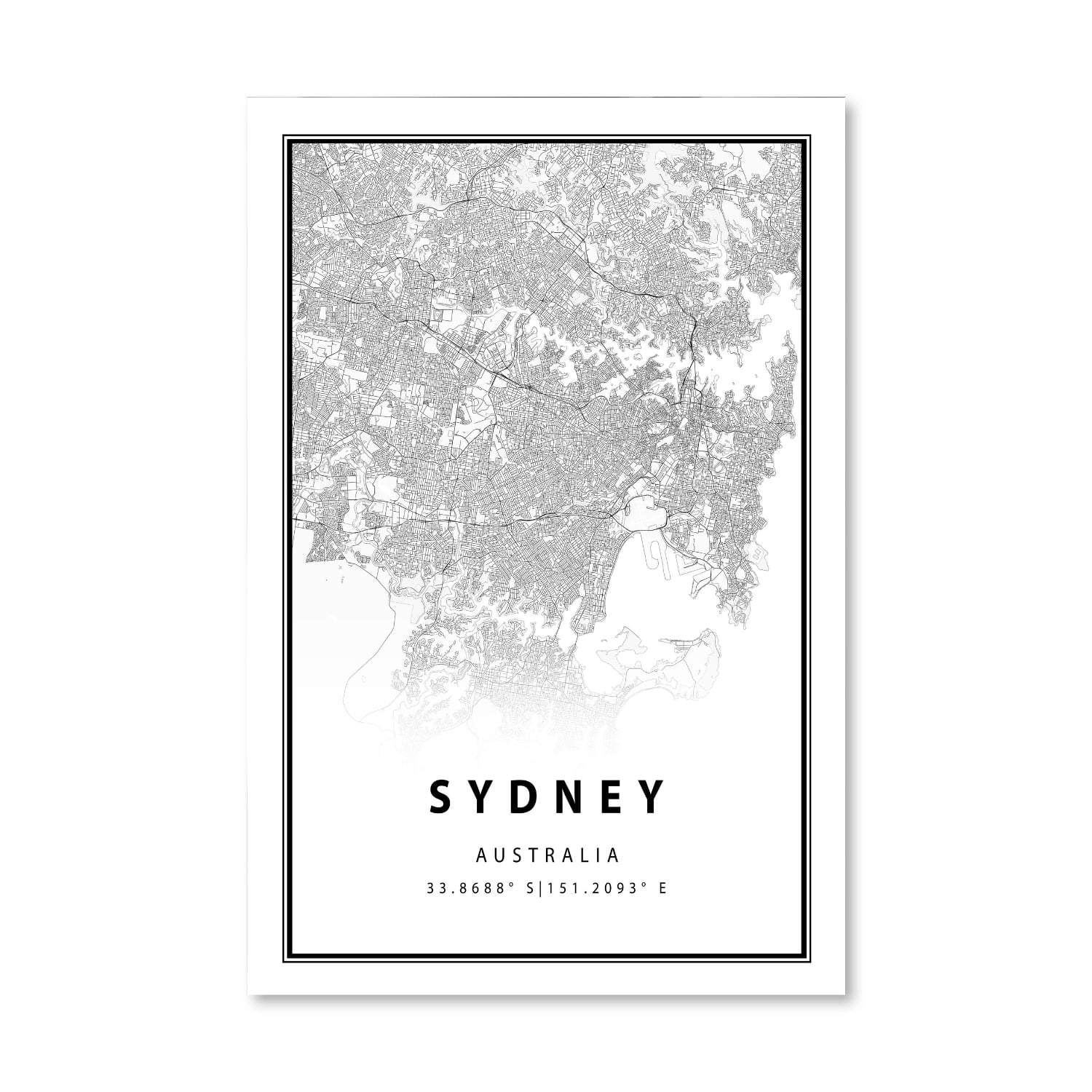 Sydney White Map Canvas Art Clock Canvas