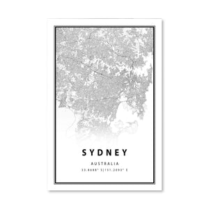Sydney White Map Canvas Art Clock Canvas