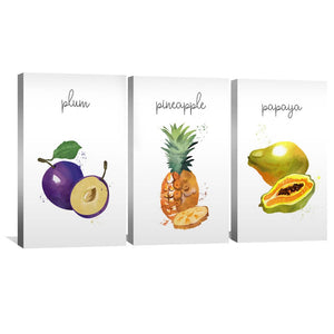 Tasteful Fruits Canvas Art Set of 3 / 30 x 45cm / Unframed Canvas Print Clock Canvas