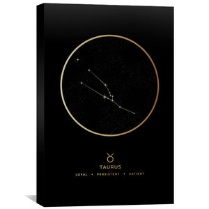 Taurus Traits Gold Canvas Art 40 x 60cm / Unframed Canvas Print Clock Canvas