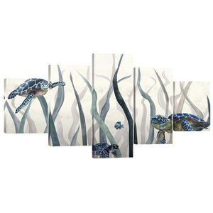 Tranquil Turtles Canvas - 5 Panel Art Clock Canvas