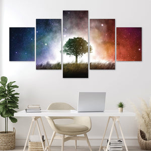 Tree of Light Canvas - 5 Panel Art 5 Panel / Large / Standard Gallery Wrap Clock Canvas