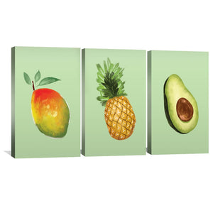 Tropical Fruit Canvas Art Set of 3 / 30 x 45cm / Unframed Canvas Print Clock Canvas