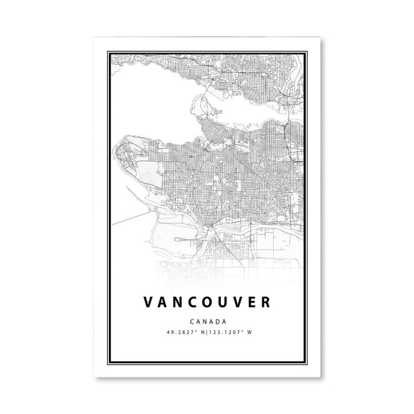 Vancouver White Map Canvas ClockCanvas