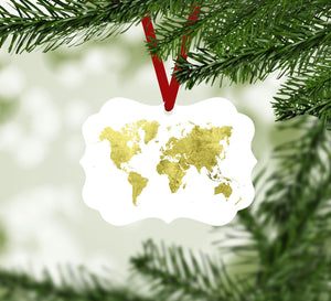 Vibrant World Map Ornament D Christmas Ornament Victorian 10.8 x 8cm Clock Canvas