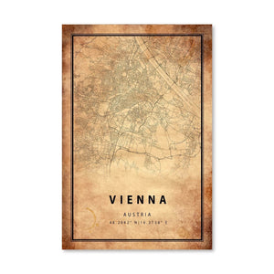 Vienna Vintage Map Canvas Art Clock Canvas