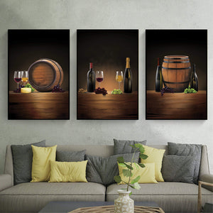 Vintage Wine Canvas Art Set of 3 / 40 x 50cm / No Board - Canvas Print Only Clock Canvas