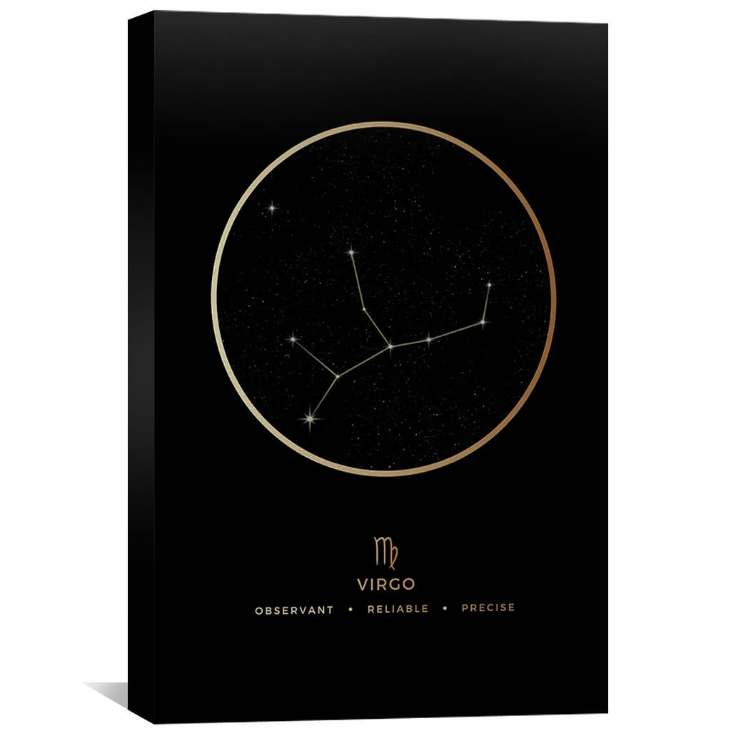 Virgo Traits Gold Canvas Art 40 x 60cm / Unframed Canvas Print Clock Canvas