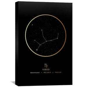 Virgo Traits Gold Canvas Art 40 x 60cm / Unframed Canvas Print Clock Canvas
