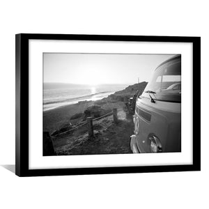 VW By The Beach Print Art 45 x 30cm / Unframed Canvas Print Clock Canvas