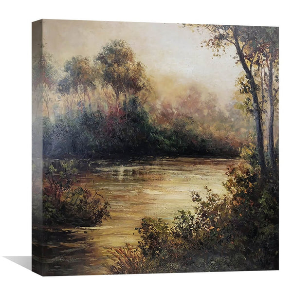 Warm Tones Lake Oil Painting Oil Clock Canvas