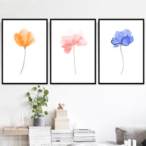 Watercolor Flowers Canvas Art Set of 3 / 40 x 50cm / No Board - Canvas Print Only Clock Canvas