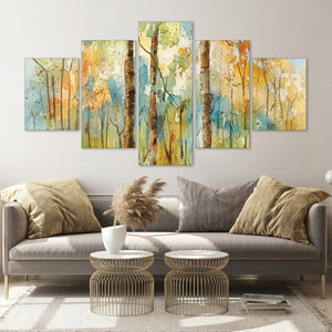 Watercolor Forest Canvas - 5 Panel Art Clock Canvas