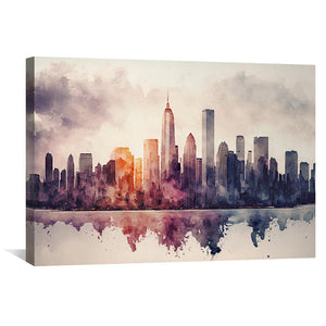 Watercolor Skylines Canvas Art Clock Canvas