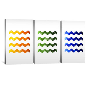 Wave Lengths Canvas Art Set of 3 / 30 x 45cm / Unframed Canvas Print Clock Canvas
