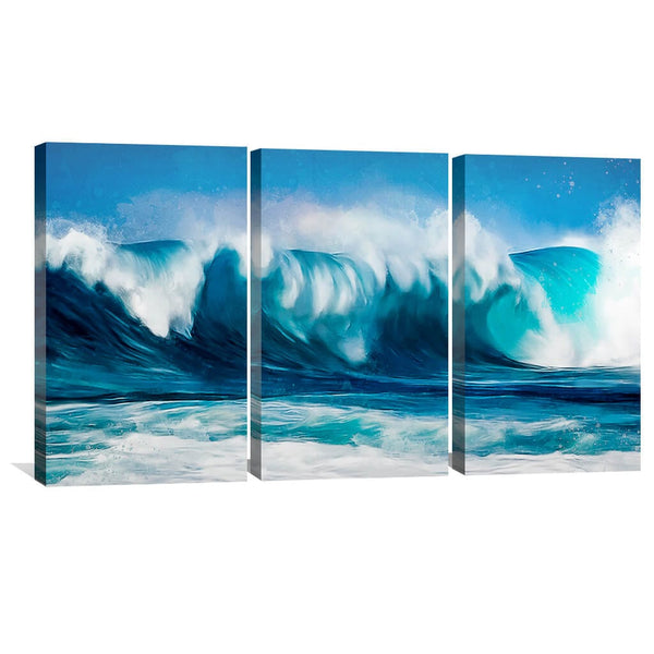 Waves Canvas Art Set of 3 / 30 x 45cm / Unframed Canvas Print Clock Canvas