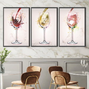 Wine Night Canvas Art Set of 3 / 30 x 45cm / Unframed Canvas Print Clock Canvas