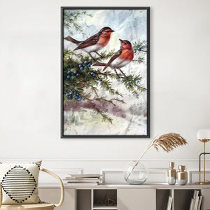 Winter Robins Canvas Art 30 x 45cm / Unframed Canvas Print Clock Canvas