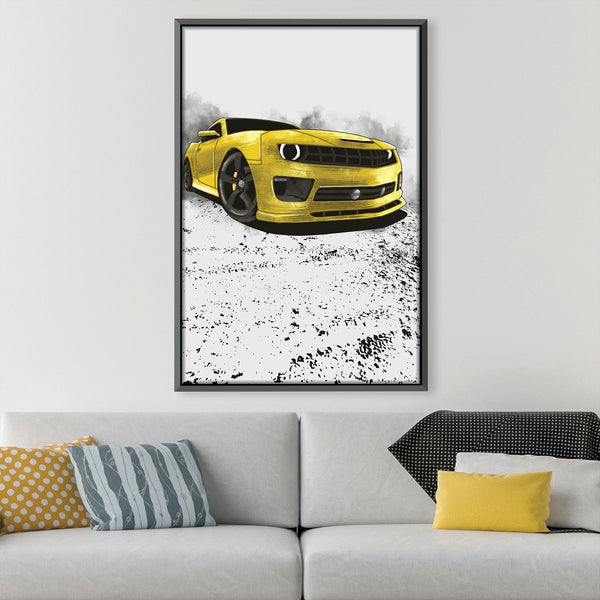 Yellow Camaro Canvas Art Clock Canvas