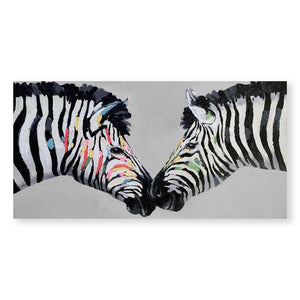Zebra Love Oil Painting Oil Clock Canvas