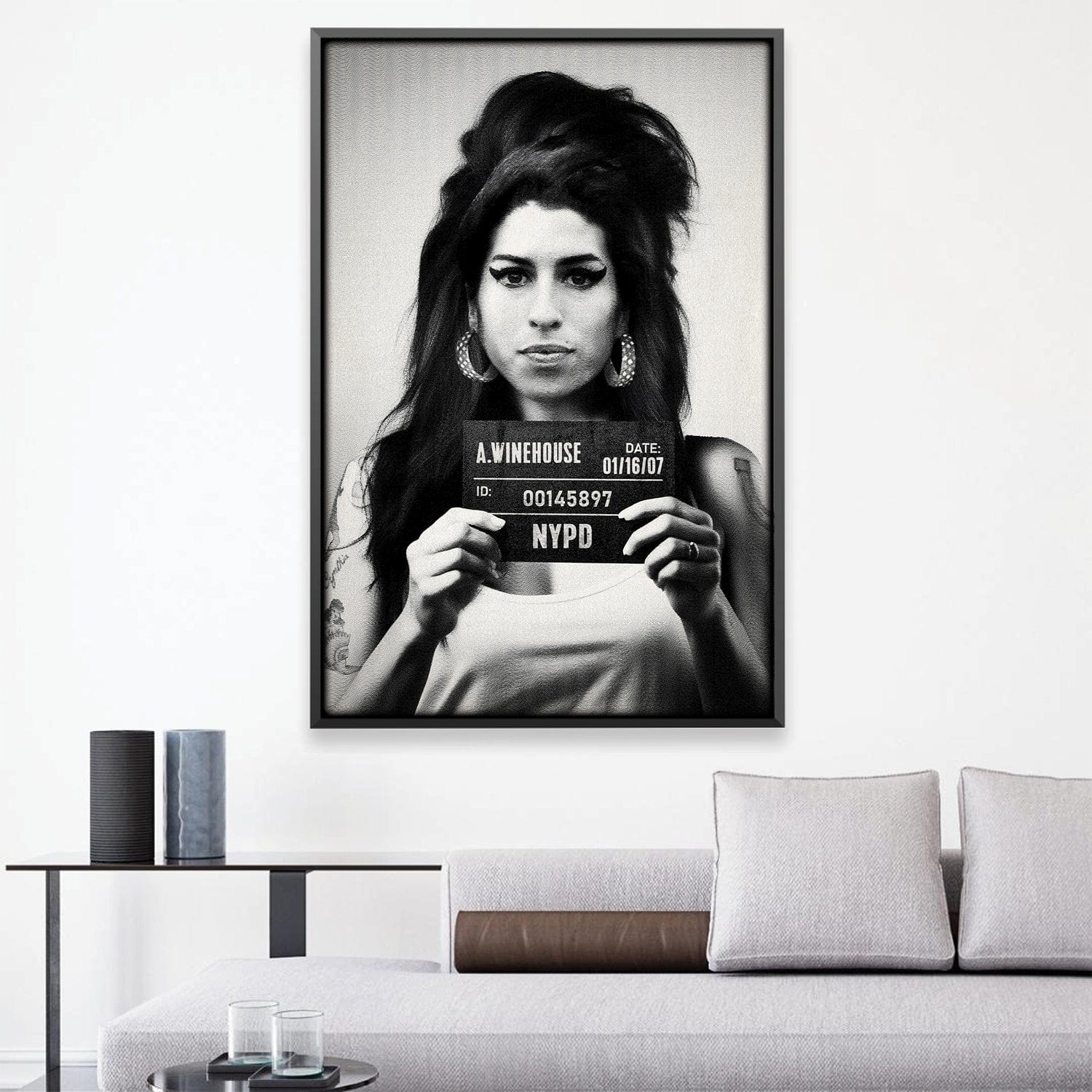 Amy Mugshot Black Canvas – ClockCanvas