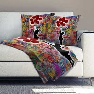 Banksy Balloon Girl Graffiti Dream Home Bundle Bundle 2 Cushions & 1 Blanket Clock Canvas