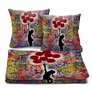Banksy Balloon Girl Graffiti Dream Home Bundle Bundle 2 Cushions & 1 Blanket Clock Canvas