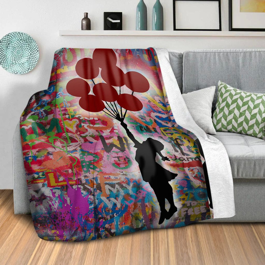 Banksy Balloon Girl Graffiti Dream Home Bundle Bundle 2 Cushions & 1 Blanket Clock Canvas