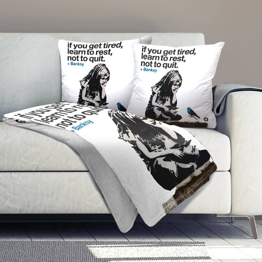 Banksy Balloon Heart Girl Dream Home Bundle Bundle 2 Cushions & 1 Blanket Clock Canvas