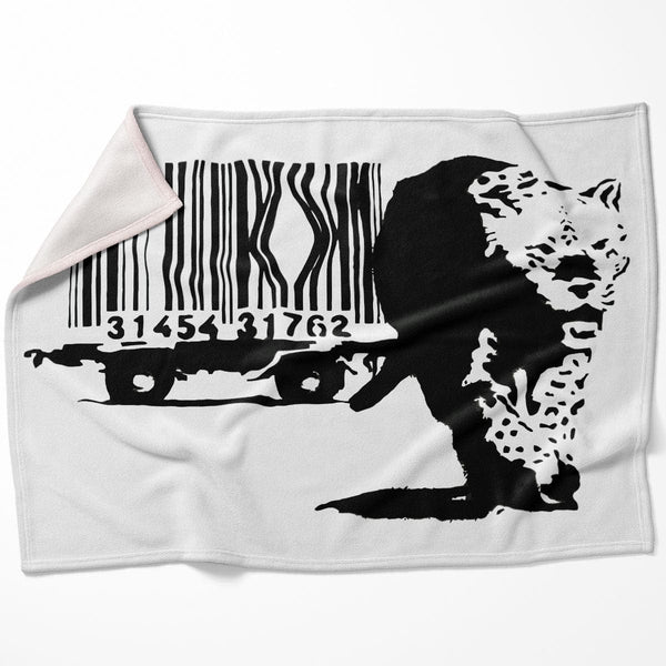 Banksy Barcode Leopard Blanket Blanket 75 x 100cm Clock Canvas