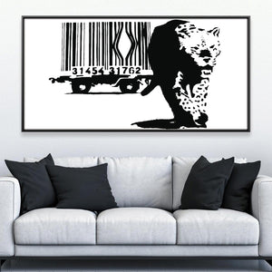 Banksy Barcode Leopard Canvas Art 20 x 10in / Rolled Prints Clock Canvas